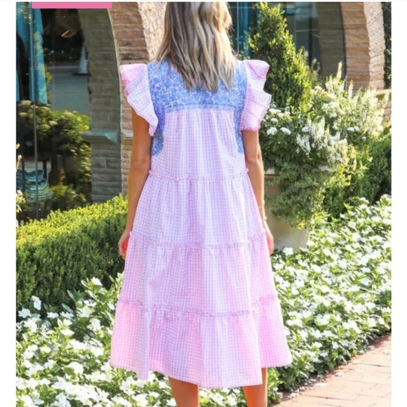 J. Marie Tiered A-line Gingham Dress With Embroidery - Picture 5 of 12